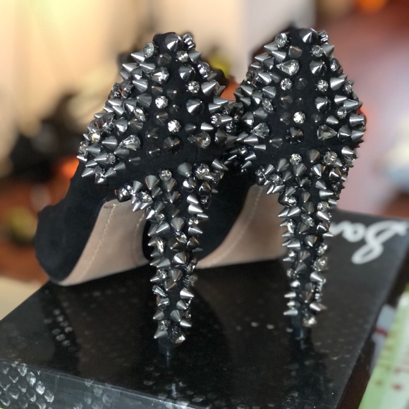 Sam Edelman Lorissa Open Toe Black Suede Studded Heels 9.5 - Picture 2 of 6